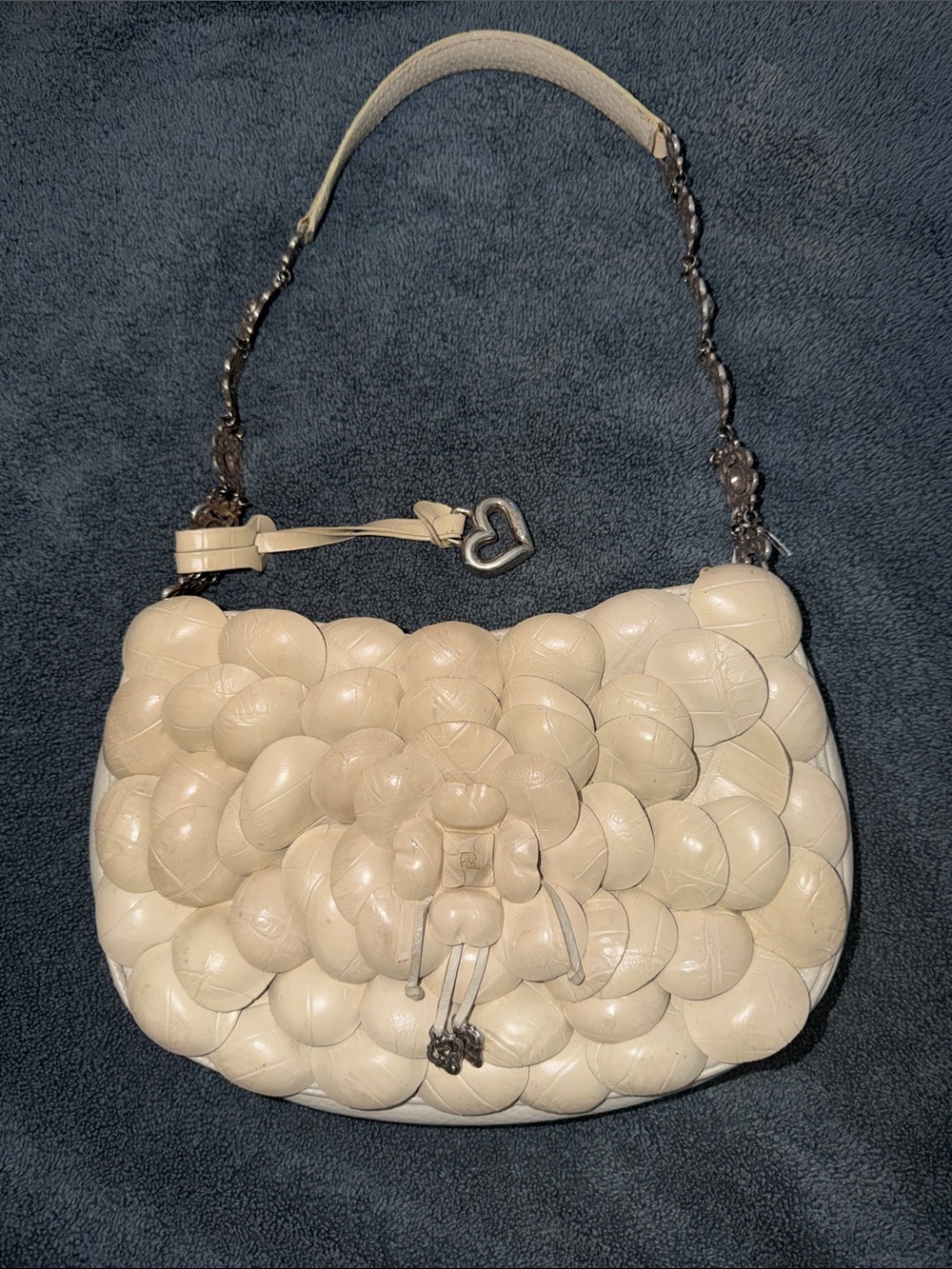Brighton Cream Bubble-Detail Shoulder Bag with Heart Charm